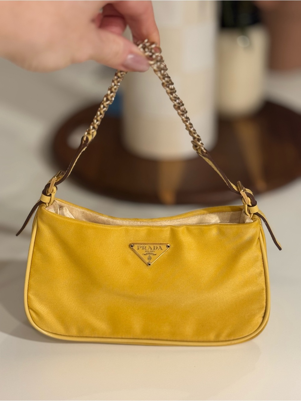 Prada Yellow Shoulder Bag with Chain Strap